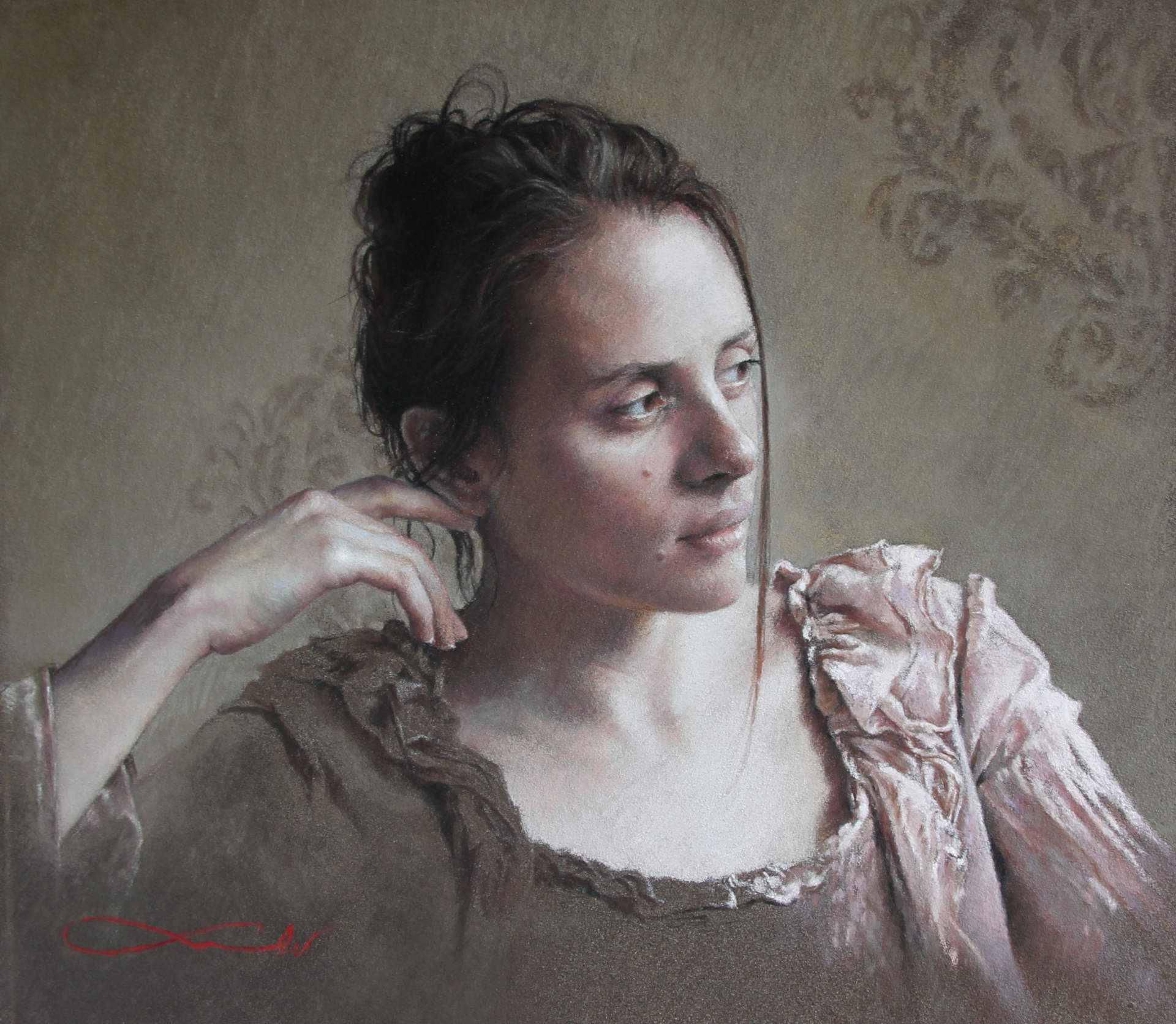 Portrait au pastel féminin sur pastel-card